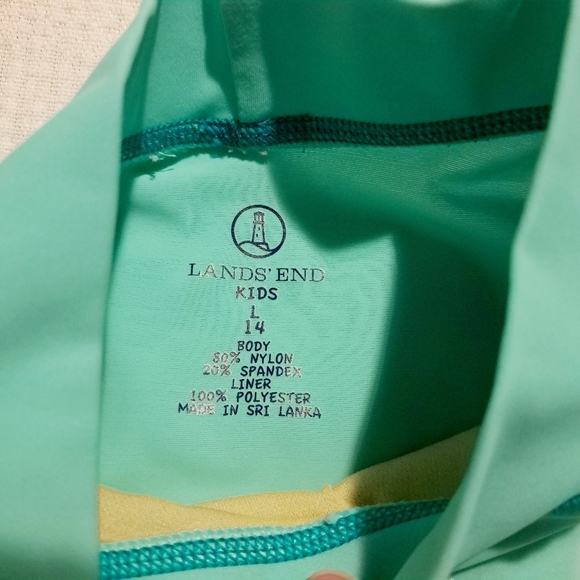 Lands End girls size 14 2 tone teal rashguard with dolphin applique - Picture 3 of 5